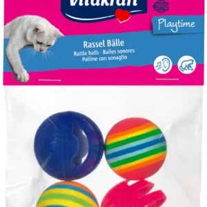 Balles pour chat Playtime Vitakraft – 2 balles sonores + 2 balles Rainbow
