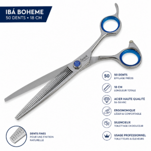 Ciseaux sculpteurs Ibá Boheme 50 dents – 18 cm | Ciseaux professionnels de toilettage