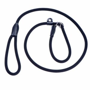 Laisse lasso en nylon noire ronde 12 mm – 165 cm pour chien