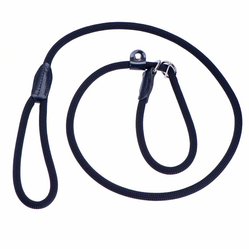 Laisse lasso en nylon noire ronde 12 mm – 165 cm pour chien